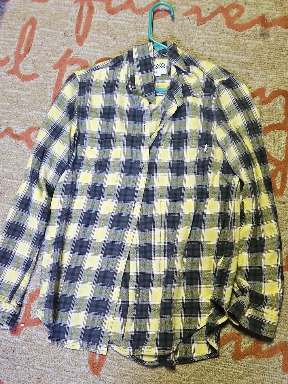 Vans Yellow and Black Plaid Button-Down Shirt